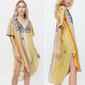 Urban Outfitters Shayla Embroidered Flax Linen Midi Dress XS